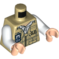 Torso Vest with Pouches, Pockets, ID Badge, and White Shirt Print, White Arms, Light Nougat Hands Beige