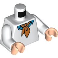 Torso Sweater, Dark Azure Shirt Collar and Orange Cravat Print, White Arms, Light Nougat Hands White