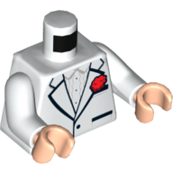 Torso Tuxedo Jacket over Ruffled Shirt, Red Flower, Two Pockets Print (Bruce Wayne), White Arms, Light Nougat Hands Weiß