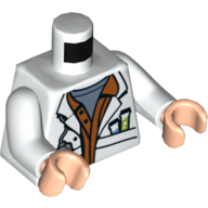 Torso Lab Coat, Test Tubes, Orange Shirt, Sand Blue T-Shirt Print, White Arms, Light Nougat Hands Weiß