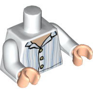 Torso Pajama Top, Light Nougat Neck, Buttons, Bright Light Blue Vertical Stripes Print, White Arms, Light Nougat Hands Weiß