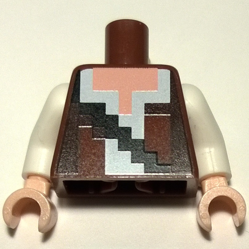Torso Pixelated Reddish Brown and Dark Brown Vest over White Shirt and Black Strap Print, White Arms, Light Nougat Hands Reddish Brown