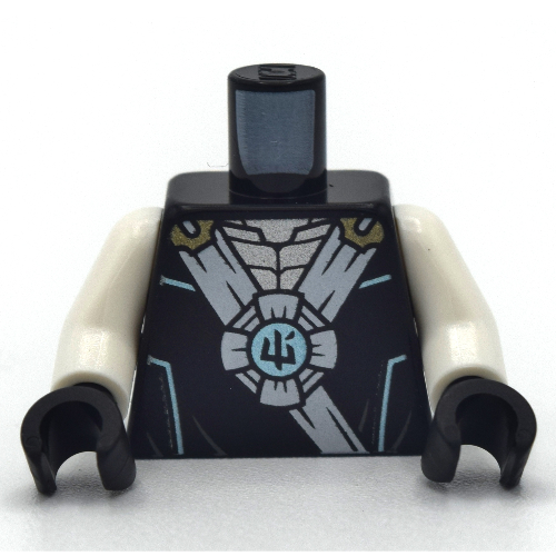 Torso Robe, White Trim, Asian Symbol on Medium Blue Circle, Silver Armor Print, White Arms, Black Hands Schwarz