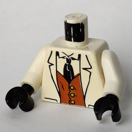 Torso Suit, Brown Vest, Black Tie Print, White Arms, Black Hands White