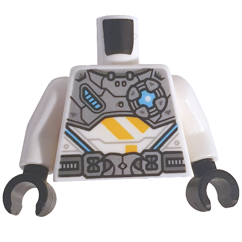 Torso Armor, Light Bluish Gray Panels, Utility Belt print (Zane), White Arms, Black Hands Weiß