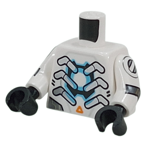 Torso, Silver Metal Ribs, Armor Plating, Blue Reactor, Orange Triangle, Black Scales on Back print, White Arms, Black Hands Weiß