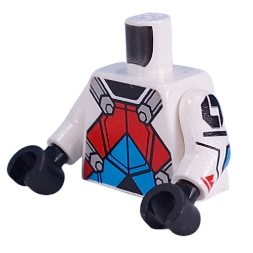 Torso, Pilot Suit, Light Bluish Grey Straps, Dark Azure/Red Armor, Dark Bluish grey Backpack with Indicators print, White Arms, Black Hands Weiß