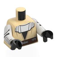 Torso, Tan Jedi Robes, Reddish Brown Belt, White Apron, Armor, Dark Red Republic Symbol on Arm print, White Arms, Black Hands Tan