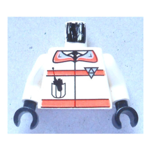 Torso Jacket with Res-Q Logo, Orange Stripes, Radio in Pocket, Back Logo Print, White Arms, Black Hands Weiß