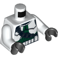 Torso Armor Clone Trooper with Shoulder Belt and Dark Green Markings Print, White Arms, Black Hands Weiß