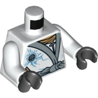 Torso Robe with Silver Sash and Ice Power Emblem Print, White Arms, Black Hands White
