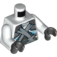 Torso Shoulder Armor with Silver Belts and Ice Power Emblem Print, White Arms, Black Hands White