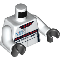 Torso Racing Jacket, 'PORSCHE MOTORSPORT', 'Mobil' Logo and Red Collar Print, White Arms, Black Hands White
