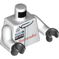 Torso Racing Jacket, Mercedes, Mobil 1, BOSS, and SANTANDER Logos Print, White Arms, Black Hands White