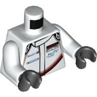 Torso Race Suit with Mobil Logo on Front Print, White Arms, Black Hands White