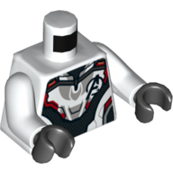 Torso Armour with Black and Red Panels and Avengers Logo Print, White Arms, Black Hands White