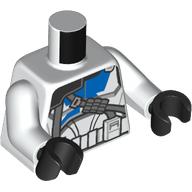 Torso, Clone Trooper Armor, Blue Markings, Dark Bluish Grey Straps, Black Shoulder Guard print, White Arms, Black Hands White