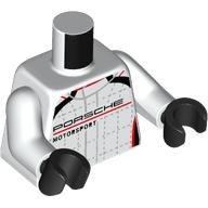 Torso Race Suit, Black and Red Trim, 'PORSCHE MOTORSPORT' print, White Arms, Black Hands White