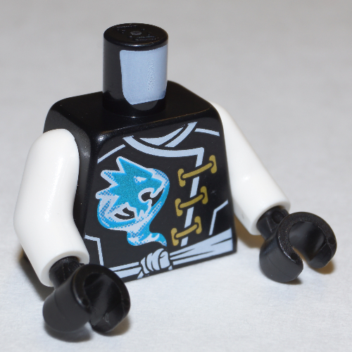 Torso Robe with Gold Clasps, Power Symbol, and Knotted White Sash / Sash and Emblem in Circle with Wings on Back Print (Zane), White Arms, Black Hands Schwarz