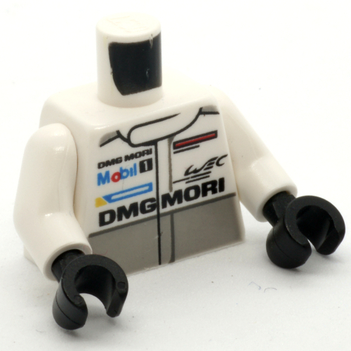 Torso Racing Jacket, Light Bluish Gray Band, Mobil 1 and DMG MORI Logo's / PORSCHE, DMG MORI, and Comm Device (Radio) on Back Print, White Arms, Black Hands Weiß