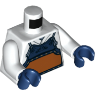 Torso Armor, Dark Blue with Orange Panel over Robes Print, White Arms, Dark Blue Hands White