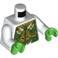 Torso Armor, Intricate Gold and Bright Green Design, Zipper Print, White Arms, Bright Green Hands White