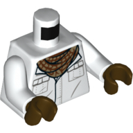 Torso Shirt with Pockets, Reddish Brown and Dark Tan Scarf Print, White Arms, Dark Brown Hands White