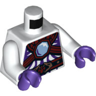 Torso Snake with Light Blue Gem and Copper Snake Heads Buckle Print, White Arms, Dark Purple Hands Weiß