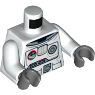 Torso Spacesuit with Space Logo and Equipment Print Front and Back, White Arms, Dark Bluish Gray Hands Weiß