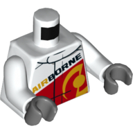 Torso Race Jacket with Red Panel and 'AIRBORNE' on Front and Back print, White Arms, Dark Bluish Gray Hands White