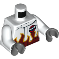 Torso Racing Jacket with Dark Red Flames and Space Logo Print, White Arms, Dark Bluish Gray Hands Weiß