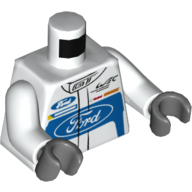 Torso Race Suit with Ford Logo and 'GT' on Front and Ford Logo / 'Powered by EcoBoost' on Back Print, White Arms, Dark Bluish Gray Hands Weiß