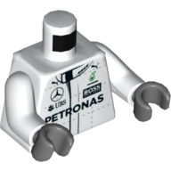 Torso Race Suit with Boss, Mercedes-Benz, Petronas, Puma and UBS Logos, Front and Back Print, White Arms, Dark Bluish Gray Hands White