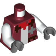 Torso Jacket, Pixelated Dark Brown Trim, White Undershirt, Red Bandana Print, White Arms, Dark Bluish Gray Hands Dark Red