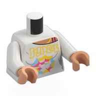 Torso, Shirt, Coral Strap, Yellow/Coral/Bright Light Blue Decorations print, White Arms, Nougat Hands Weiß