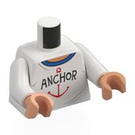 Torso Shirt, Dark Azure Collar, Black 'ANCHOR', Red Anchor print, White Arms, Nougat Hands White