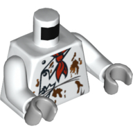 Torso Chef Jacket, Red Scarf and Food Stains Print, White Arms, Light Bluish Gray Hands White