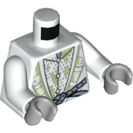 Torso Robe with 3 Buttons, Metallic Silver Diamond Armor and Light Bluish Gray Belt Print, White Arms, Light Bluish Gray Hands White