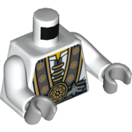 Torso Robe with Gray and Gold Trim, Silver Dragons and Gold Flower Symbols Print, White Arms, Light Bluish Gray Hands White