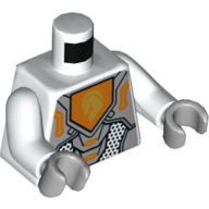 Torso Armor, Light Bluish Gray Plates, Orange Shield with Yellow Horse Head Print, White Arms, Light Bluish Gray Hands White