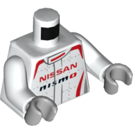 Torso Racing Jacket, Red Trim, 'NISSAN NISMO' Print, White Arms, Light Bluish Gray Hands White