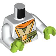 Torso, Jedi Robe, Yellow Trim, Orange Scarf, Olive Green Belt print, White Arms, Lime Hands Weiß