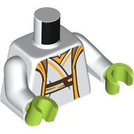Torso, Jedi Robe, Yellow Trim, Dark Brown/Tan Belt, White Arms, Lime Hands Weiß