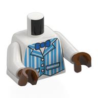 Torso, Medium Azure Striped Dapper Dan Jacket, Blue Bow Tie print, White Arms, Reddish Brown Hands Weiß