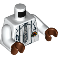Torso Lab Coat, White Striped Shirt, Light Bluish Grey Tie, ID Tag Print, White Arms, Reddish Brown Hands Weiß