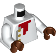 Torso Chef Jacket, Pixelated Gold Buttons and Red Scarf print, White Arms, Reddish Brown Hands White