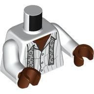 Torso, Partly Unbuttoned Striped Shirt, Silver Undone Tie print, White Arms, Reddish Brown Hands Weiß