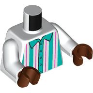 Torso Shirt with Dark Pink and Dark Turquoise Vertical Stripes Print, White Arms, Reddish Brown Hands Weiß