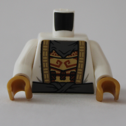 Torso Robe, Gold Trim, Open Over Ornate Undershirt, Dark Bluish Gray Belt print, White Arms, Pearl Gold Hands White