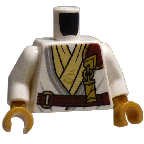Torso, White/Tan Nina Robes, Reddish Brown Belt, Gold Clamp print, White Arms, Pearl Gold Hands White